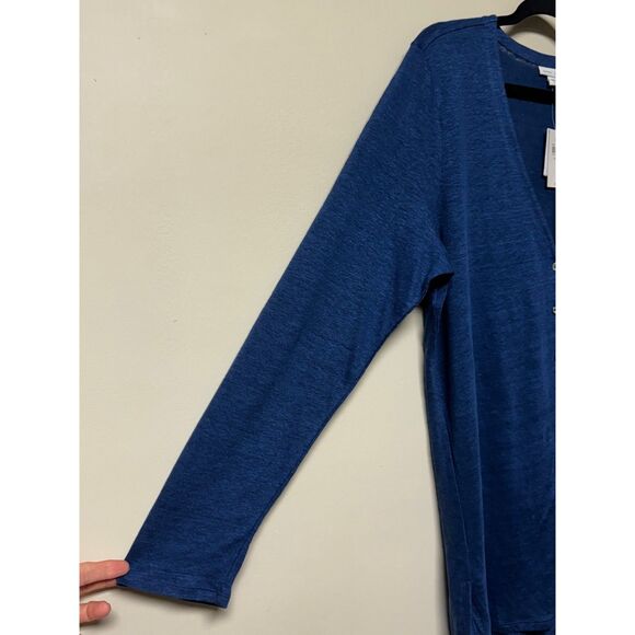 NWT J. JILL Love Linen 100% Linen V-Neck Cardigan Seaside Blue, Sz L - Picture 3 of 10